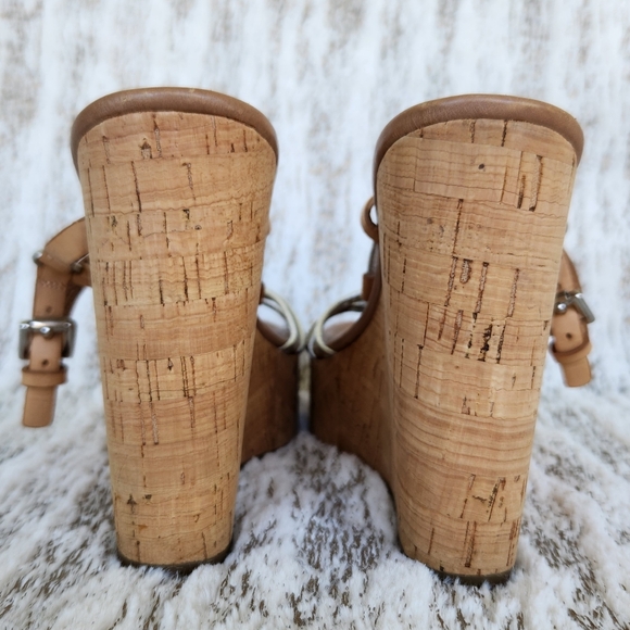 Coach "Georgiana" Platform Wedge Sandal Metallic Silver Tan | Women's Size 9.5B - Picture 5 of 11